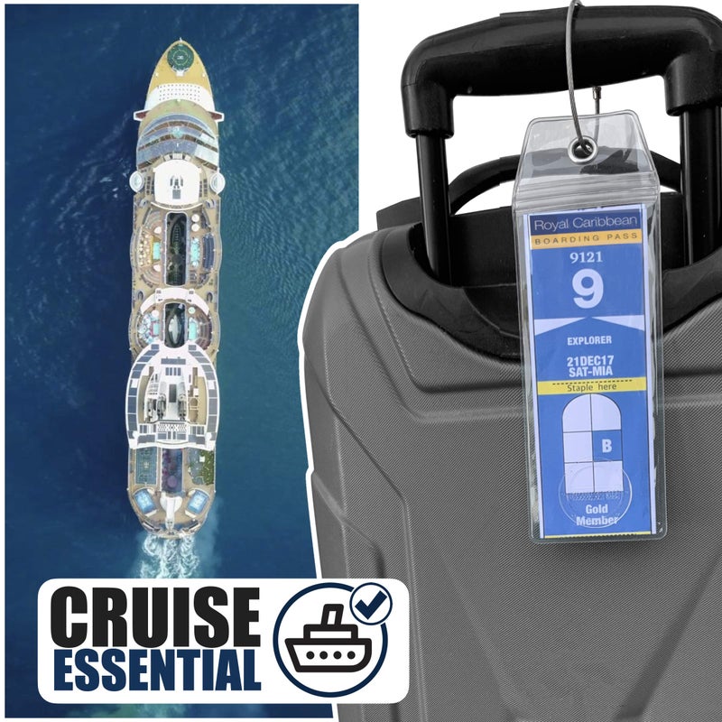 Cruise On حامل بطاقة أمتعة رحلات كروز على متن رويال كاريبيان (4 عبوات) - يناسب جميع سفن رويال كاريبيان، حوامل تعريف سفر متينة لرحلات 2026-2027، أساسية كروز مقاومة للماء وواضحة - Image 2